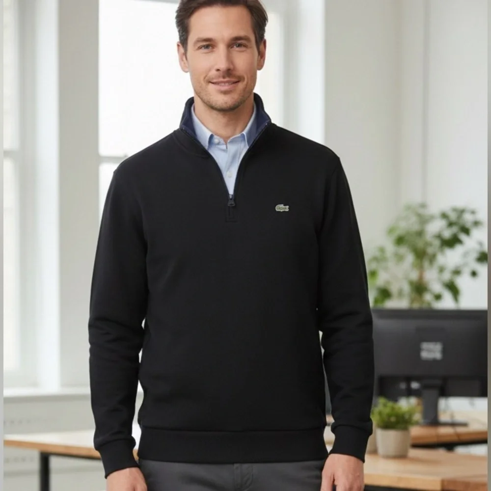 Lacoste Black and blue quarter Zip-Up Sweater - XXL